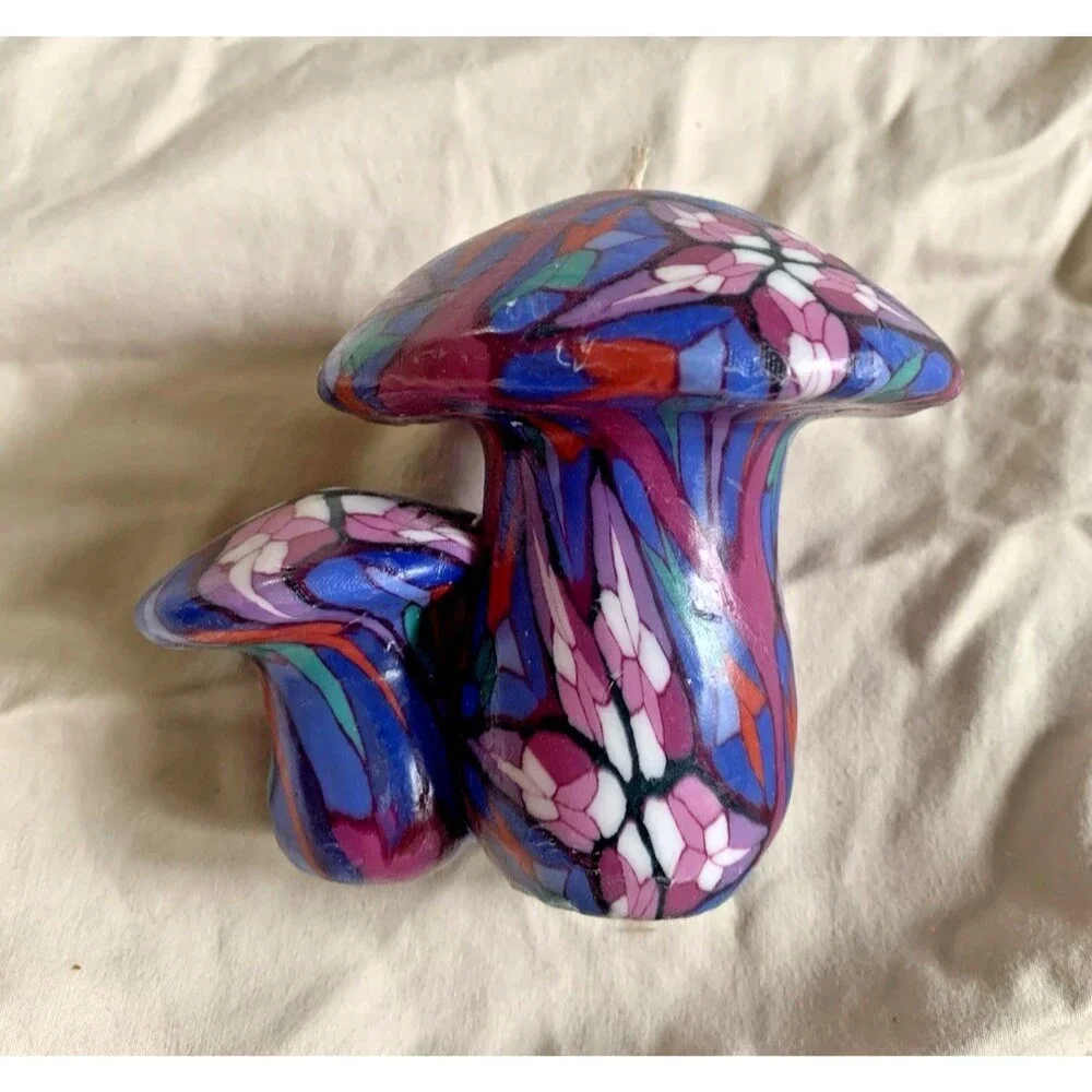 Vintage Mushroom Shaped Candle Mosiac Stained Glass Milleflori Hippie Boho 4
